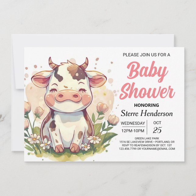 Invitación Moda Magical Farmyard Elegance Cow Baby Shower (Anverso)