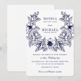 Invitación Moda Magnolia Wreath | Boda azul de la Marina