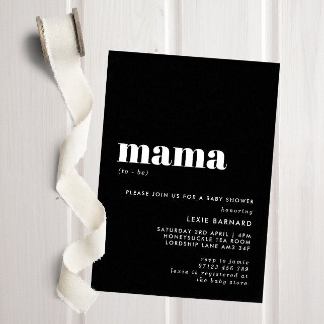 Invitación Moda Mamá blanca y negra será Baby Shower (Subido por el creador)