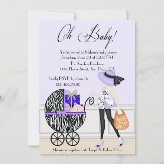 Invitación Moda Mamá y Buggy con regalos