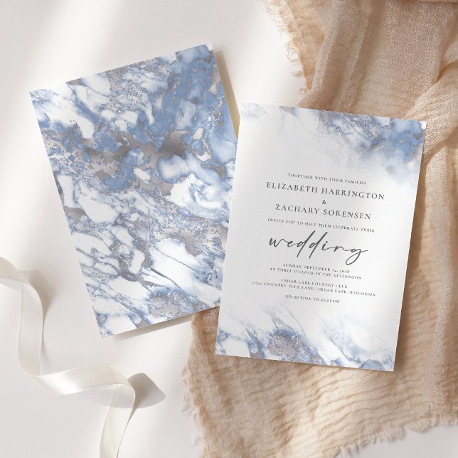 Invitación Moda Marble Dusty Blue Silver Boda (Subido por el creador)