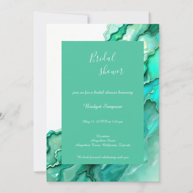 Invitación moda Marble Verde azulado Esmeralda Agua de la duc (Anverso)