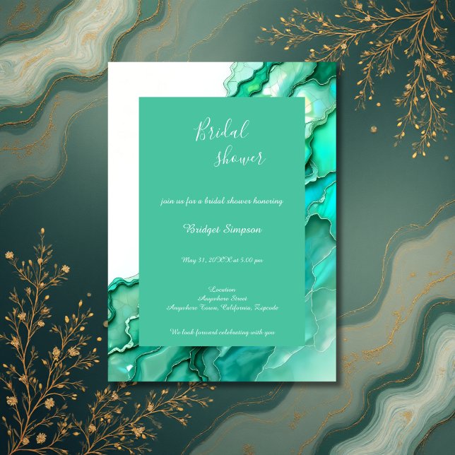 Invitación moda Marble Verde azulado Esmeralda Agua de la duc (Subido por el creador)