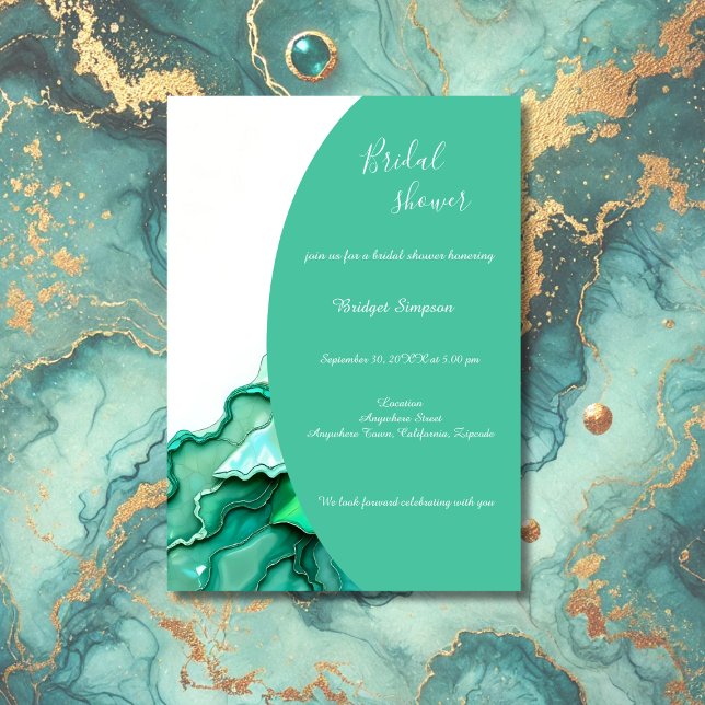 Invitación moda Marble Verde azulado Esmeralda Agua de la duc (Subido por el creador)