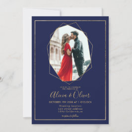 Invitación Moda marco dorado terrario boda de fotos azul mari