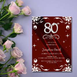 Invitación Moda Marco floral plateado Borgoña 80 cumpleaños
