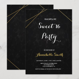 Invitación Moda Marco geométrico negro y dorado dulce 16
