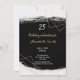 Invitación Moda Marco geométrico negro y oro Cumpleaños