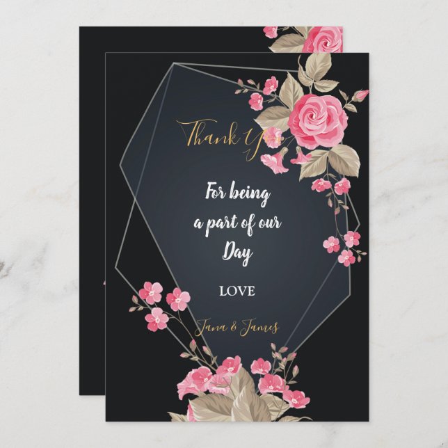 Invitación Moda Marco geométrico negro y oro gracias (Anverso / Reverso)