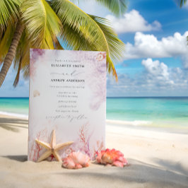 Invitación Moda Marejadas Coral Subacuático QR Código Boda