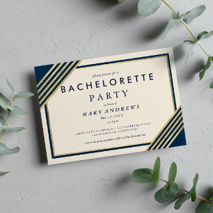 Invitación Moda marfil azul marino imitación de oro Bachelore