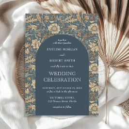 Invitación Moda marfil azul pastel marfil floral Art Nouveau