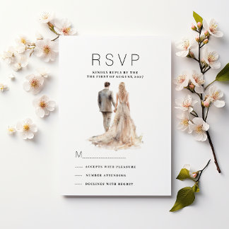Invitación Moda marfil oro gris de la pareja floral foto RSVP