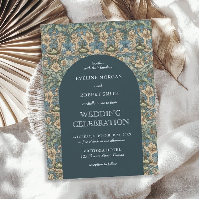 Invitación Moda marfil verde pastel marfil floral Art Nouveau (Chic dark pastel green ivory floral Art Nouveau Invitation)