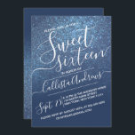 Invitación Moda Marina Azul Esparkly Purpurina Ombre Sweet 16<br><div class="desc">Esta elegante, femenina y dulce moda, invitación a la fiesta de dieciséis años, es perfecta para el joven chica moderno y elegante. Representa un falso purpurina brillante azul marino impreso y gradiente de color oscuro con una configuración de tipografía de escritura cursiva personalizado. Es un toque glamuroso, femenino, simple y...</div>