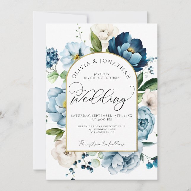 Invitación Moda Marina Azul todo en un Boda de código QR pres (Anverso)