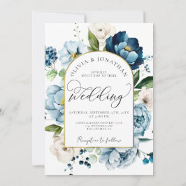Invitación Moda Marina Azul todo en un Boda de código QR pres
