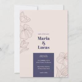 Invitación Moda marina beige marrón floral negrita boda de ti
