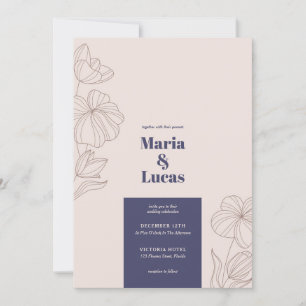 Invitación Moda marina beige marrón floral negrita boda de ti