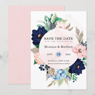 Invitación Moda Marina Rubor Boda Floral Rosa Salva La Fecha