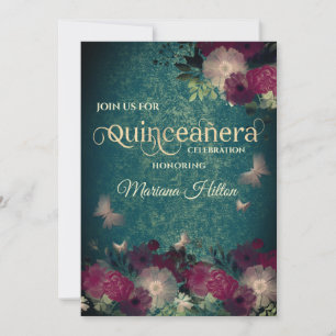 Invitación Moda Mariposa florido jardín Quinceañera verde