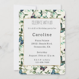 Invitación Moda Mariposas azules románticas Cumpleaños