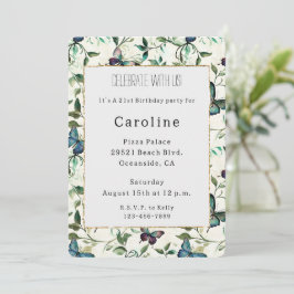 Invitación Moda Mariposas azules románticas Cumpleaños