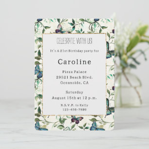 Invitación Moda Mariposas azules románticas Cumpleaños
