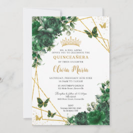 Invitación Moda Mariposas Florales Verdes Quinceañera