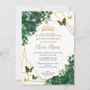 Invitación Moda Mariposas Florales Verdes Quinceañera