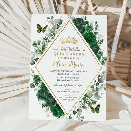 Invitación Moda Mariposas Florales Verdes Quinceañera