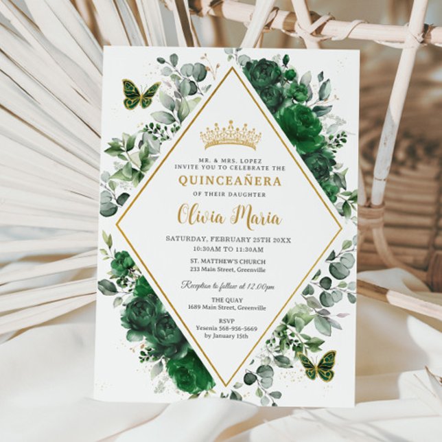 Invitación Moda Mariposas Florales Verdes Quinceañera (Subido por el creador)