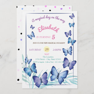 Invitación Moda Mariposas Polka Dots Cumpleaños