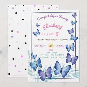 Invitación Moda Mariposas Polka Dots Cumpleaños