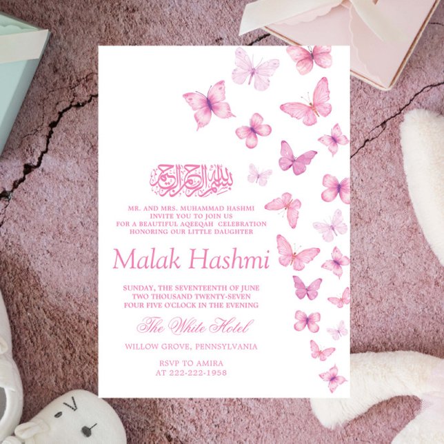 Invitación Moda Mariposas Rosadas Aqiqa Aqeeqah (Subido por el creador)