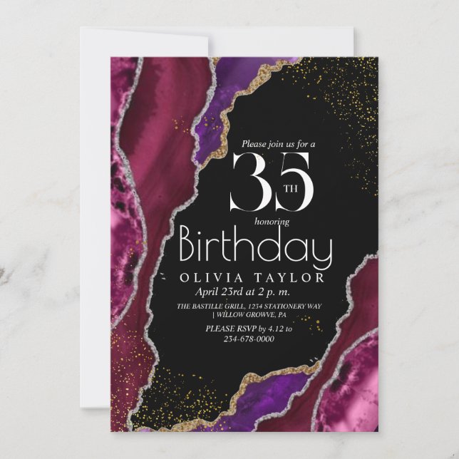 Invitación Moda Mármol Moderno 35 cumpleaños de la chispa (Anverso)
