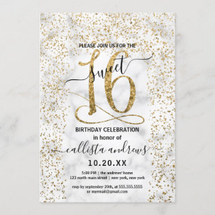 Invitación Moda Mármol Oro Confetti dulce 16