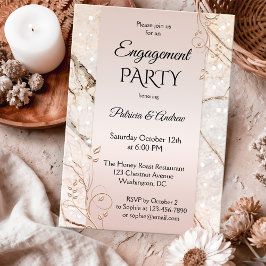 Invitación Moda Mármol Rubor Compromiso con Floral Rosa