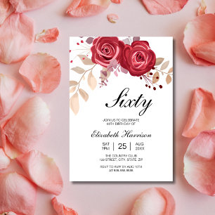 Invitación Moda Maroon Rosa Floral Jardín Cumpleaños