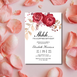 Invitación Moda Maroon Rosa Floral Sorpresa Cumpleaños