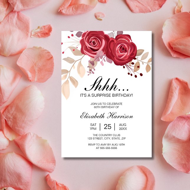 Invitación Moda Maroon Rosa Floral Sorpresa Cumpleaños (Subido por el creador)