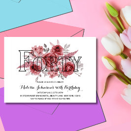 Invitación Moda Marrón Rojo Verdor Floral 40 cumpleaños