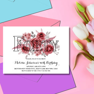 Invitación Moda Marrón Rojo Verdor Floral 40 cumpleaños