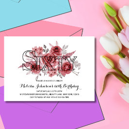 Invitación Moda Marrón Rojo Verdor Floral 60 cumpleaños