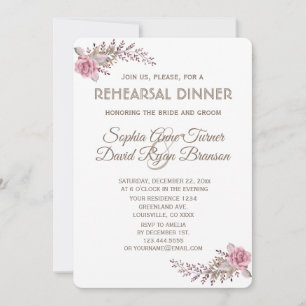 Invitación Moda Marsala Maroon Ensayo Blanco Floral Cena