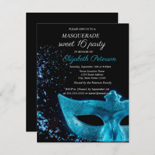 Invitación Moda Mascarada Azul Masque Negro Dulce 16