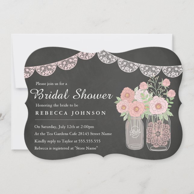 Invitación Moda Mason Jar & Chalkboard Bridal Shower (Anverso)