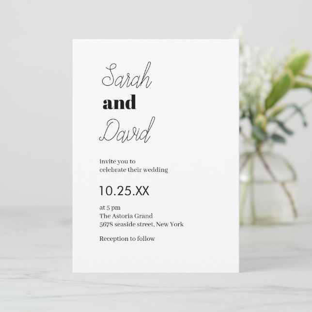 Invitación Moda matrimonial boda blanco y negro moderno (Anverso de pie)