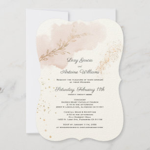 Invitación Moda Mauve Wash Gold deja Boda de polvo de oro