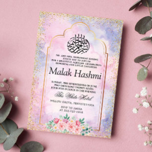 Invitación Moda Mezquita de Oro Morado acuarela Aqeeqa